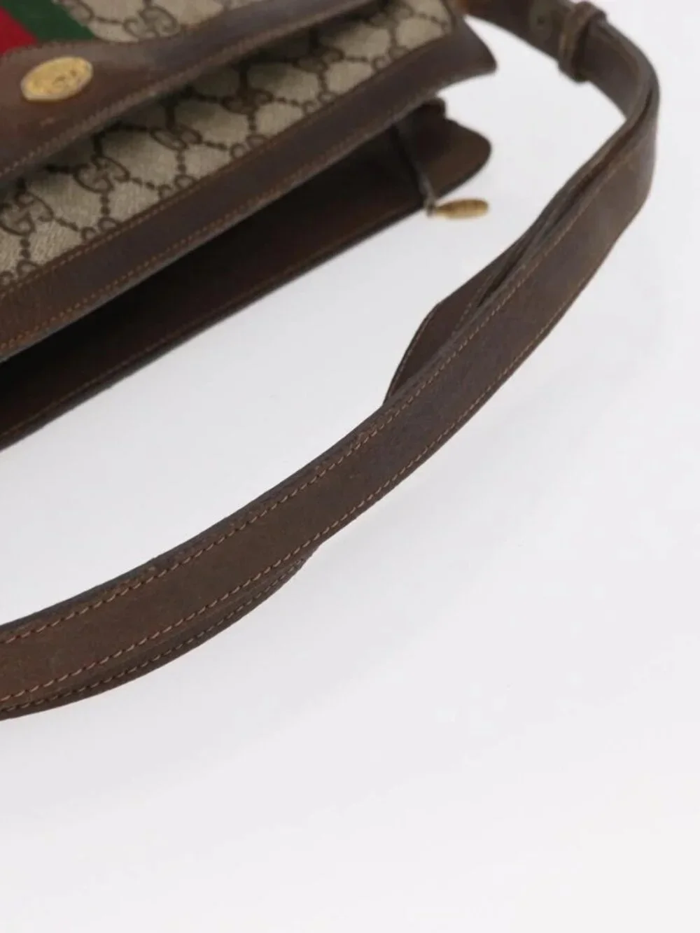 GUCCI GG Supreme Web Sherry Line Bag PVC Beige Gold 41 001 4085 Auth 158517 - Picture 8 of 16